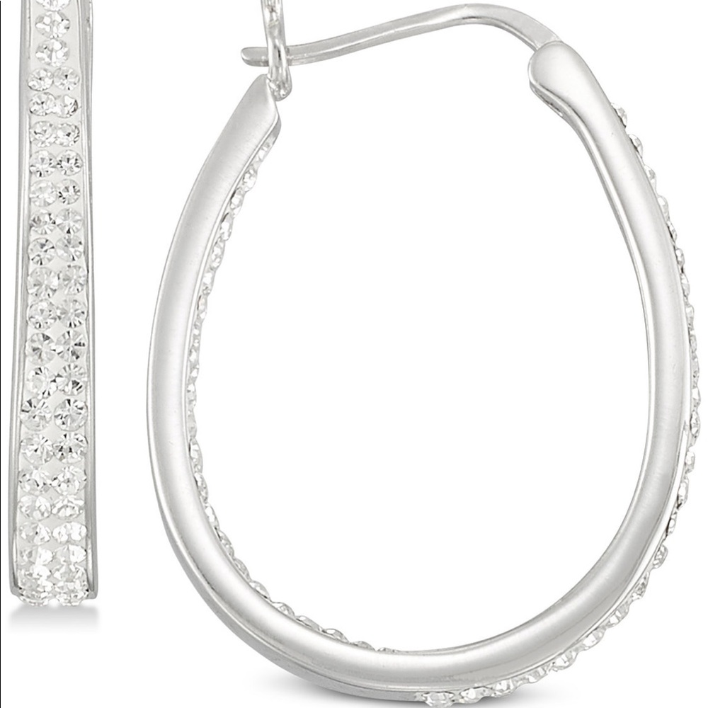 Crystal pear hoop earrings in sterling silver